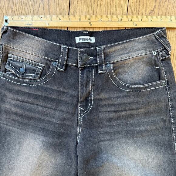 True Religion Jessie Super Baggy Wide Leg Jeans Flap SZ 29 Dark Wash Brown FLAW - Picture 9 of 12